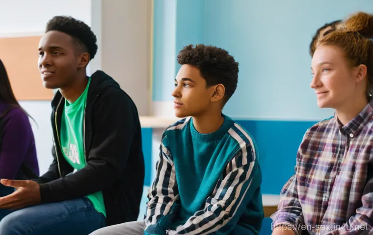성교육과 성적 개방성 - **Prompt:** A diverse group of young adults, approximately 16-19 years old, representing various eth...