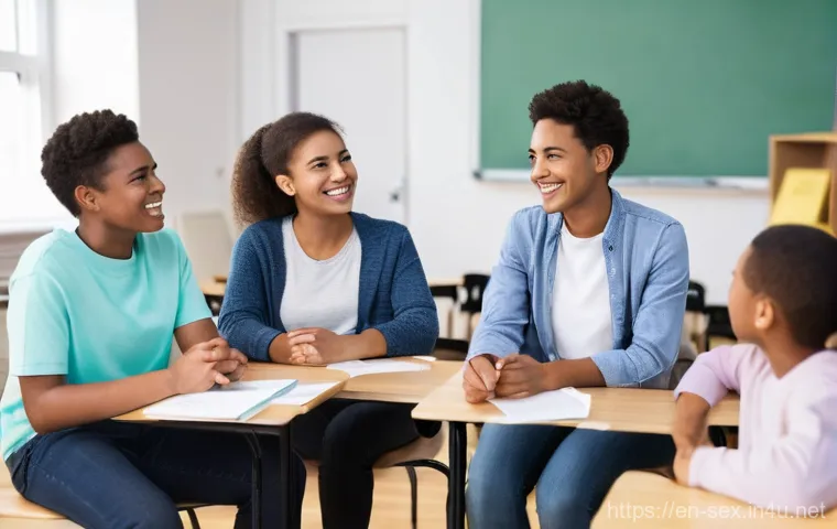 성교육과 성적 수치심 극복 - **Prompt 1: Open Dialogue and Trust in Comprehensive Sex Education**
    A brightly lit, modern clas...