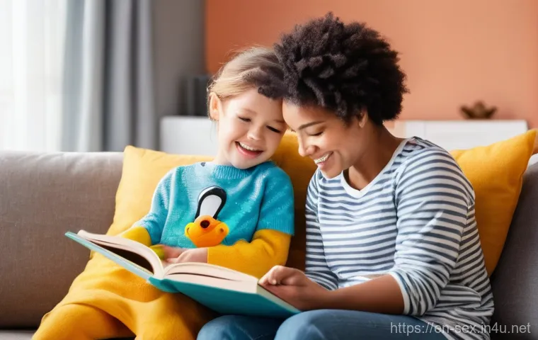 성교육과 부모 상담 - **Prompt: Early Conversations about Body and Privacy**
    A brightly lit, cozy living room scene. A...