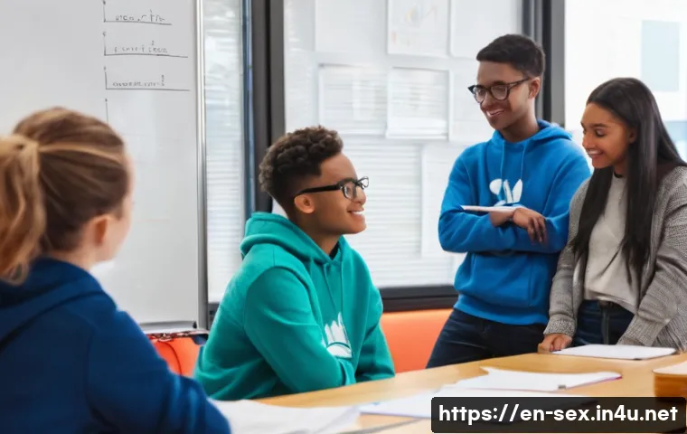 성교육과 이별 후 회복 - **Prompt 1: Modern Relationships Education**
    A group of diverse teenagers and young adults, dres...